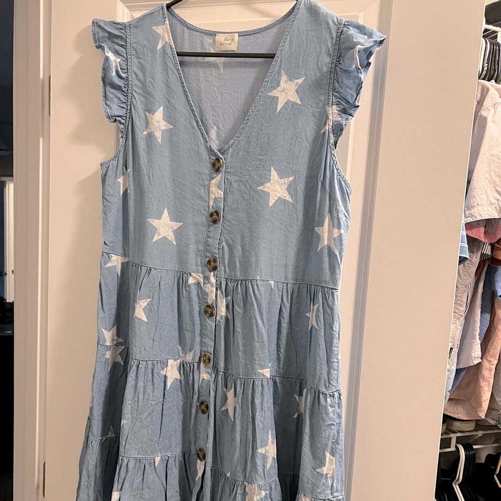 Chambray Tiered Button Down Dress